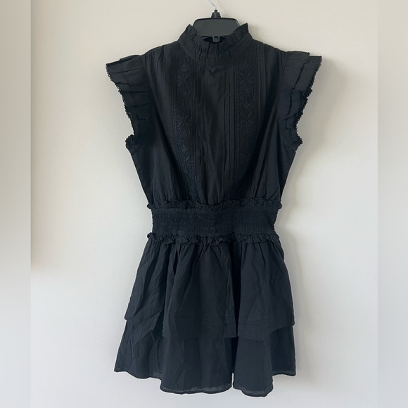 Cleobella Venita Mini Dress Black, black mini dress, smocked, ruffle hem, tiered - Picture 3 of 11